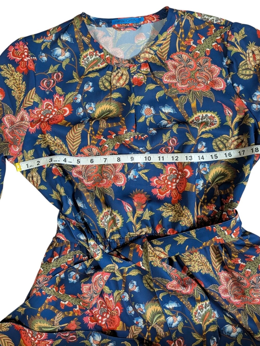 J. McLaughlin Cerina Navy Floral Baroque Bloom Tie-Waist Midi Dress Pockets L - Picture 4 of 8